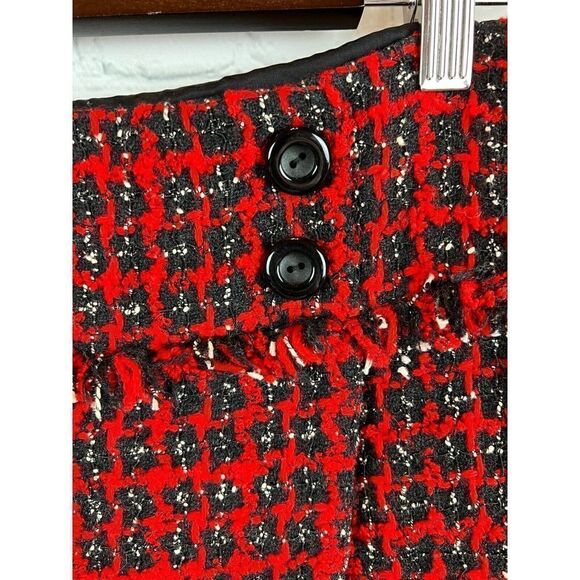 CARLISLE wool blend red black white check wrap fringe straight pencil skirt 2 - Picture 5 of 7
